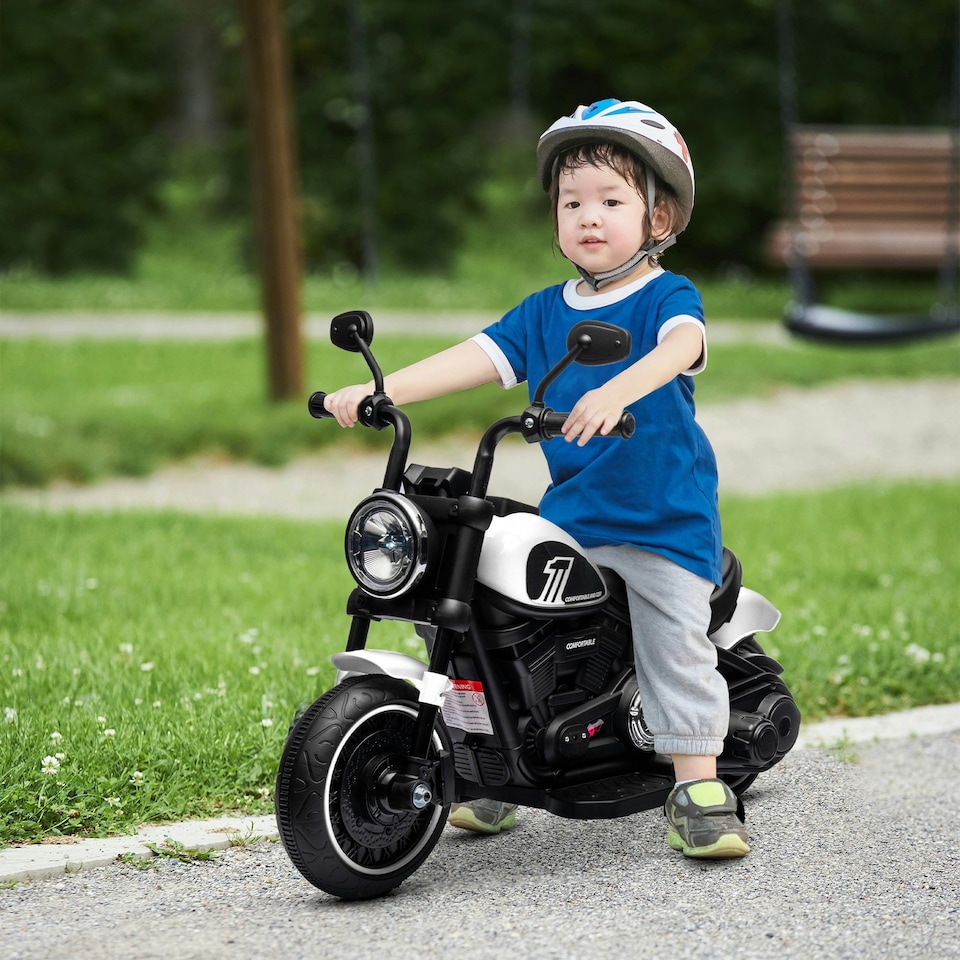 image 1 of HOMCOM 6V Electric Motorbike with Training Wheels, One-Button Start - White