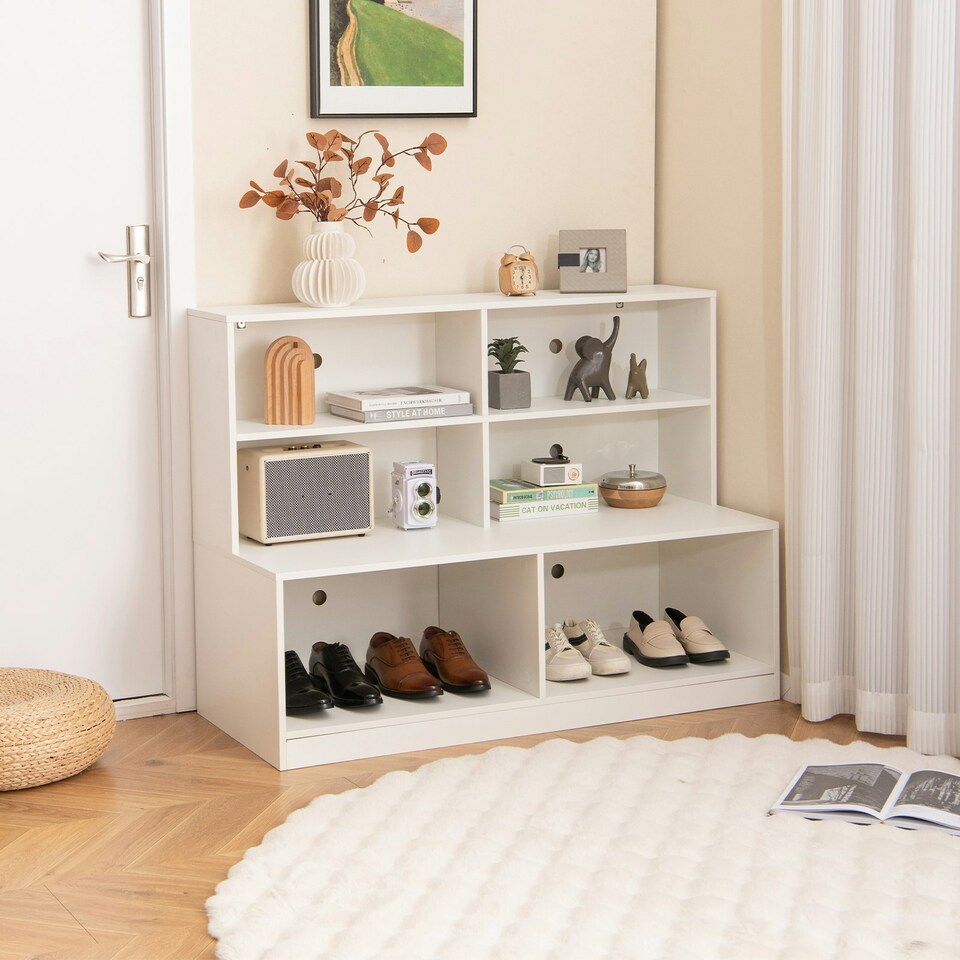 image 1 of COSTWAY Entryway Shoe Cabinet 2-in-1 Storage Shoe Bench White