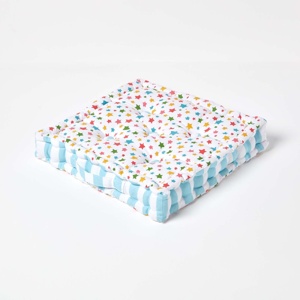 image 1 of Homescapes Cotton Multi Coloured Stars Floor Cushion - 50 x 50 cm | Multi | Multi Colour | 50 x 50 cm