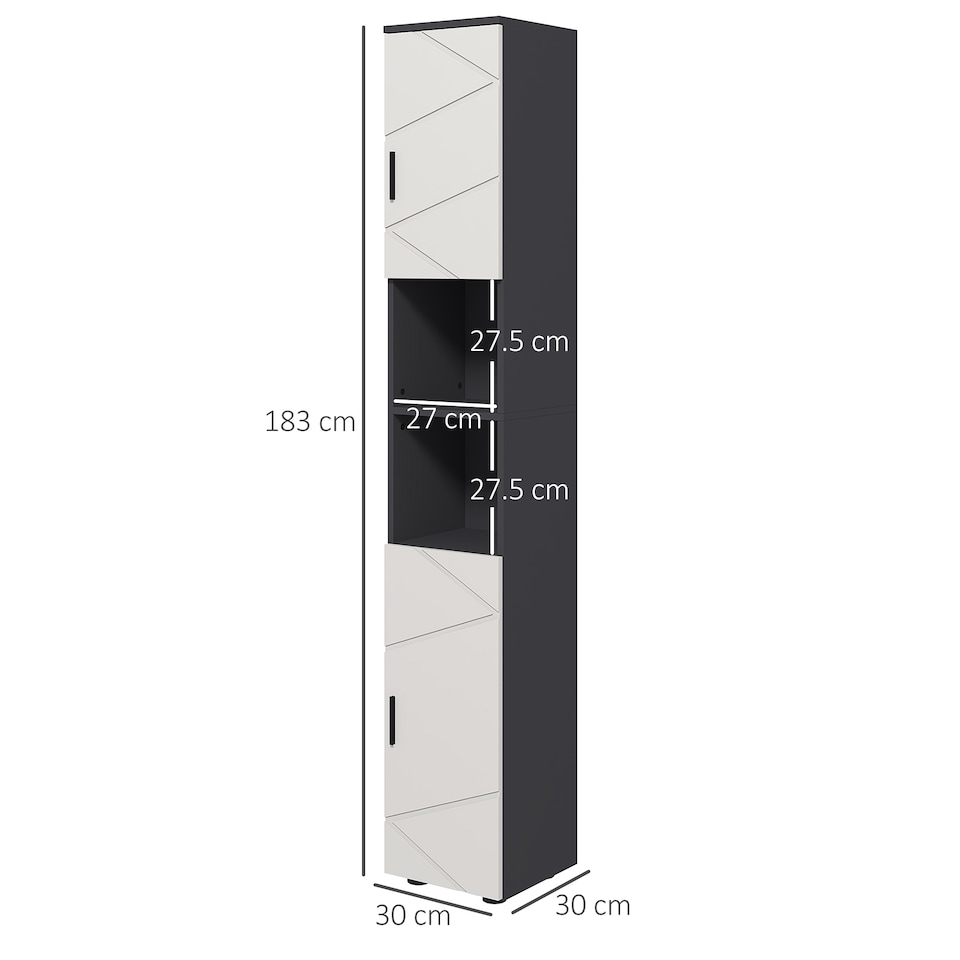 image 1 of kleankin 183cm Tall Bathroom Cabinet, Narrow Bathroom Storage Cabinet with Open Shelves, 2 Doors Cabinets, Adjustable Shelves and Soft Close Mechanism, Grey