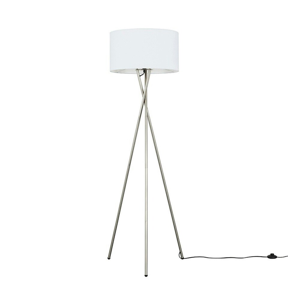 image 1 of ValueLights Camden Brushed Chrome Tripod Floor Lamp White Shade White
