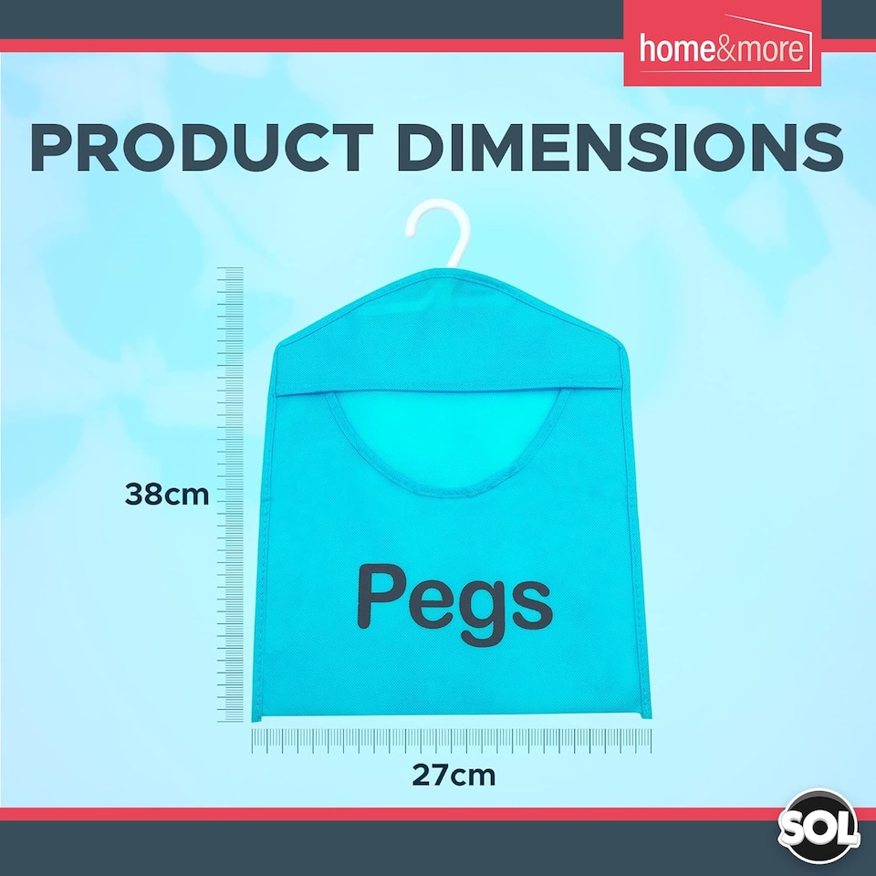 image 1 of 2pk Hanging Peg Bags 39×28cm – Clothes Clip Holders with Hanger, Washable Double-Stitched Reusable Laundry Organisers for Washing Lines