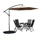image 2 of Outdoor 4 Person Round Glass Top Garden Dining Table Chairs With Beige Banana Parasol and Base