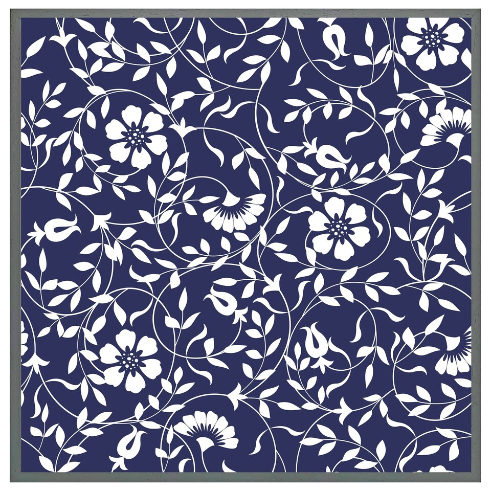 image 1 of White flowers on navy (Picture Frame) Brown | Oak | XS