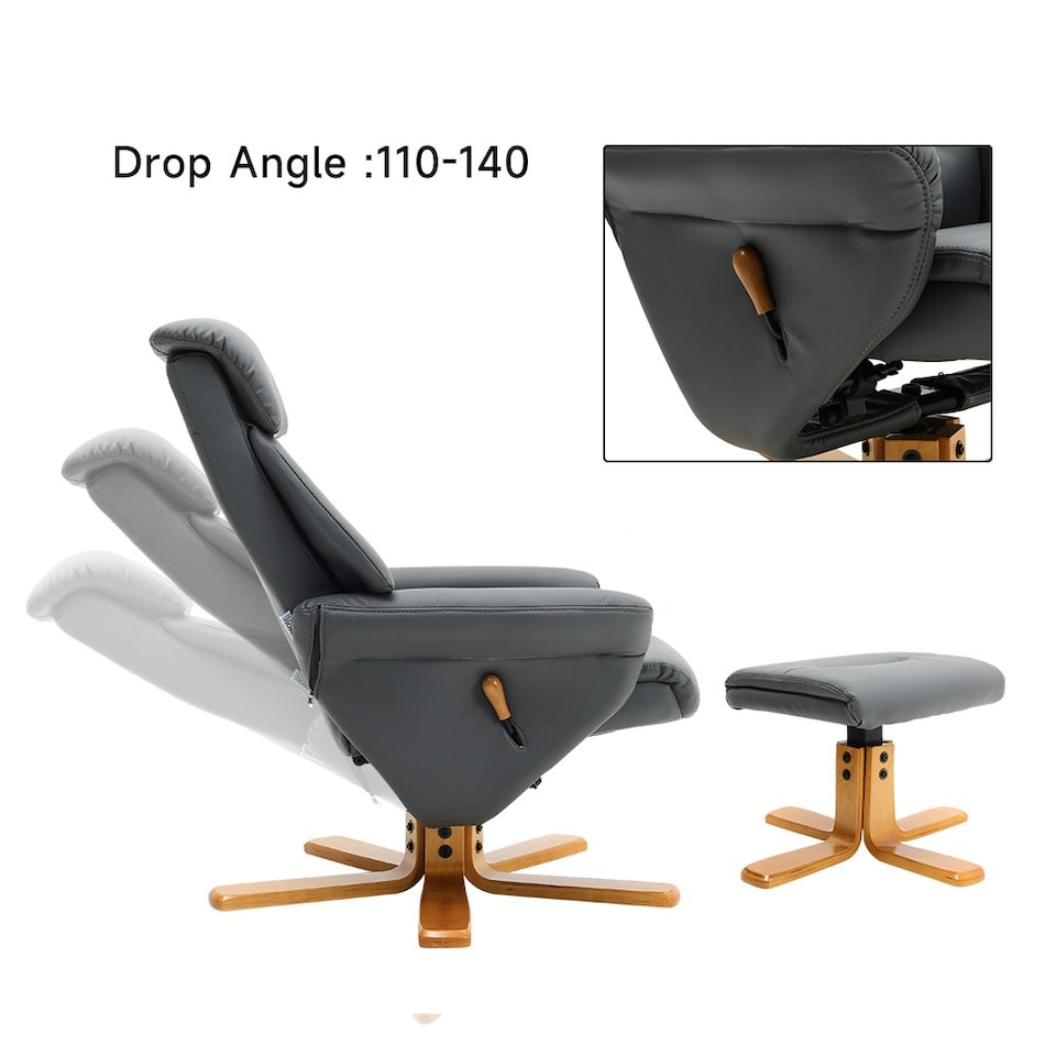 image 1 of Living and Home Swivel Faux Leather Lounge Recliner with Ottoman Grey