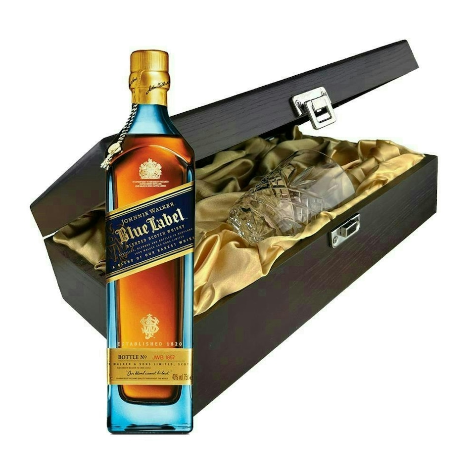Johnnie Walker Blue Label Whisky In Luxury Box With Royal Scot Glass 70cl 40% abv