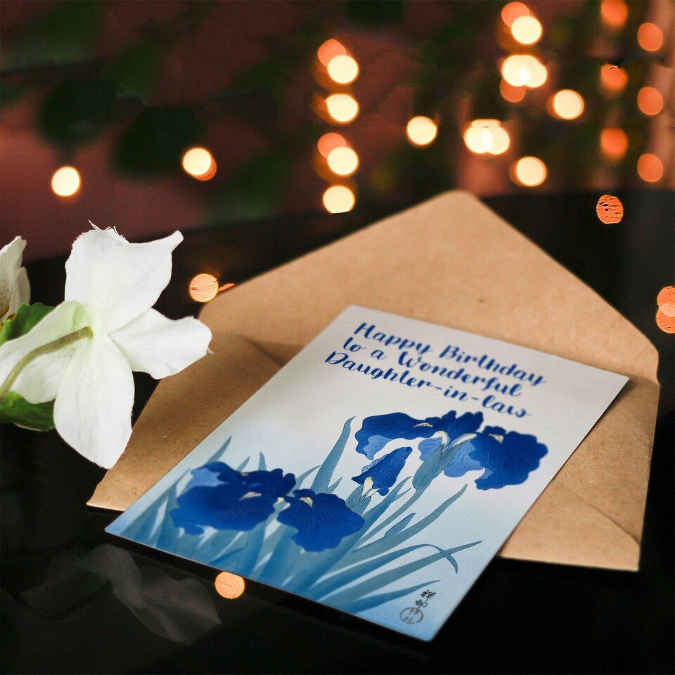 image 1 of Law Beautiful Elegant Iris Flower Floral Daughter in Law Birthday Card