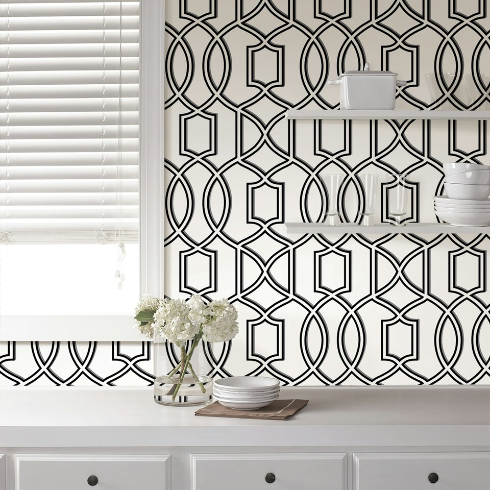 image 1 of NuWallpaper NU1696 Uptown Trellis Peel & Stick Wallpaper, Black & White Multi