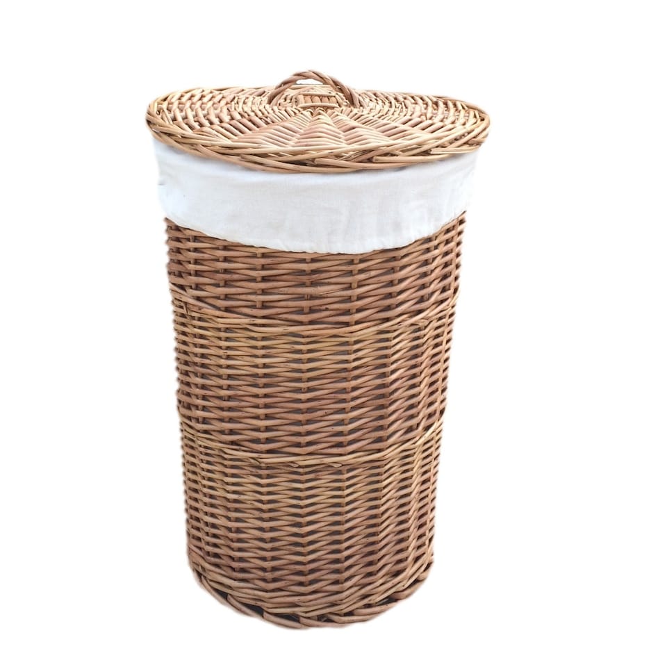 image 1 of Set of 2 Light Steamed Round Laundry Baskets with White Lining | White | White