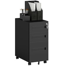 Vinsetto Lockable Mobile Filing Cabinet w/ 3 Drawers 30 x 43.5 x 60 cm Black 