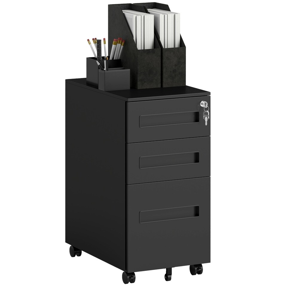 image 1 of Vinsetto Lockable Mobile Filing Cabinet w/ 3 Drawers 30 x 43.5 x 60 cm Black 