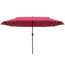 Outsunny 4.4m Double-Sided Sun Umbrella Patio Parasol Solar Lights Khaki