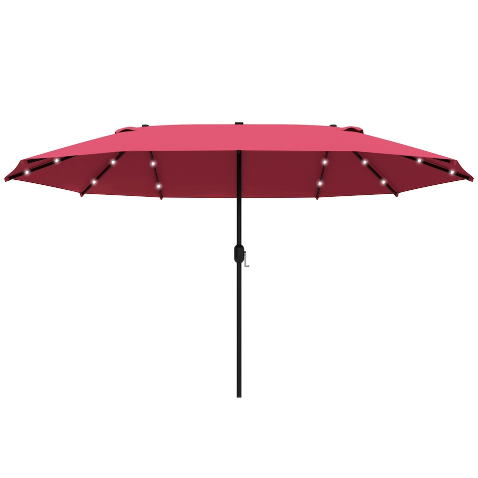 image 1 of Outsunny 4.4m Double-Sided Sun Umbrella Patio Parasol Solar Lights Khaki