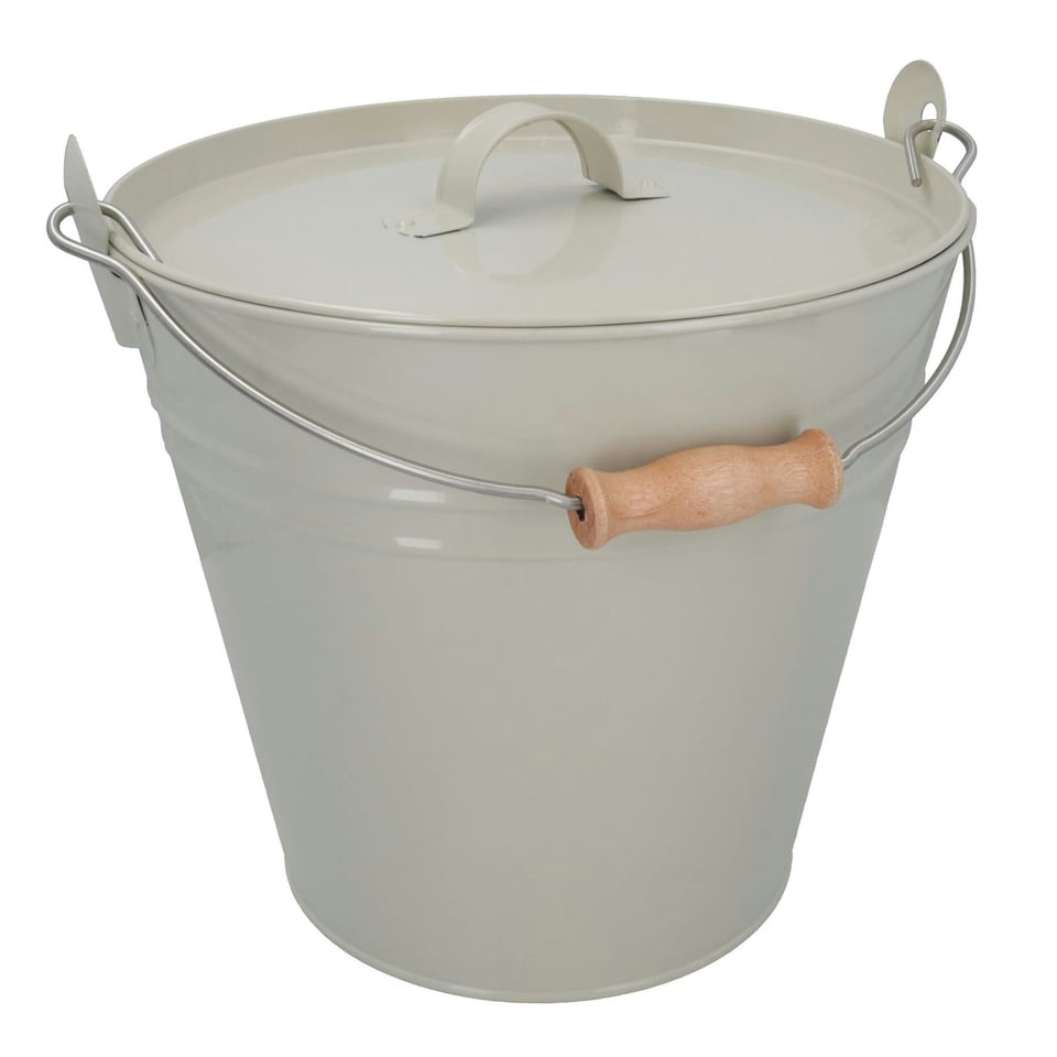 image 1 of Coal Bucket & Lid Cream Metal Ash Tidy Bin Coal Carrier Fire Log Burner Kindling