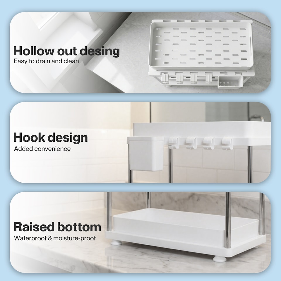 image 1 of Toque Under Sink Organiser Two Slide-Out Drawers Kitchen Storage 2pcs White