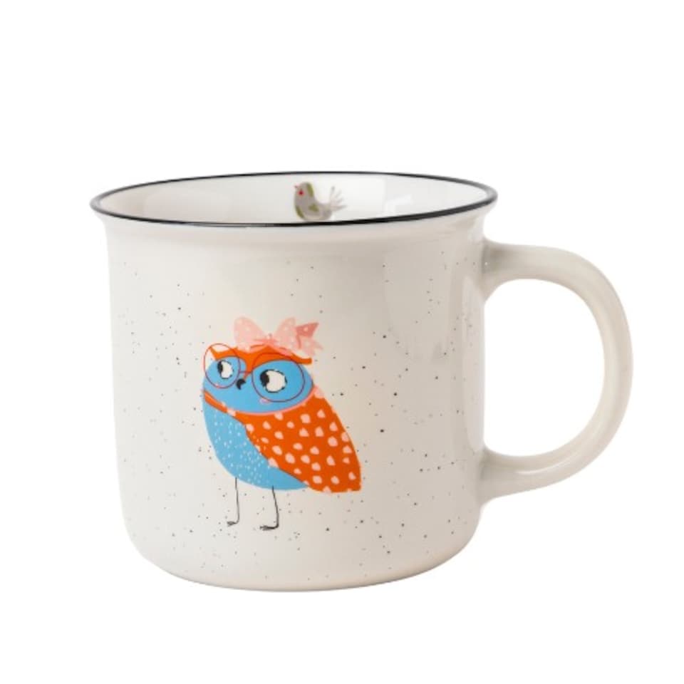 image 1 of Speckled Owl Ceramic Mug 390ml | Pink | Pink Owl | 390ml | 1
