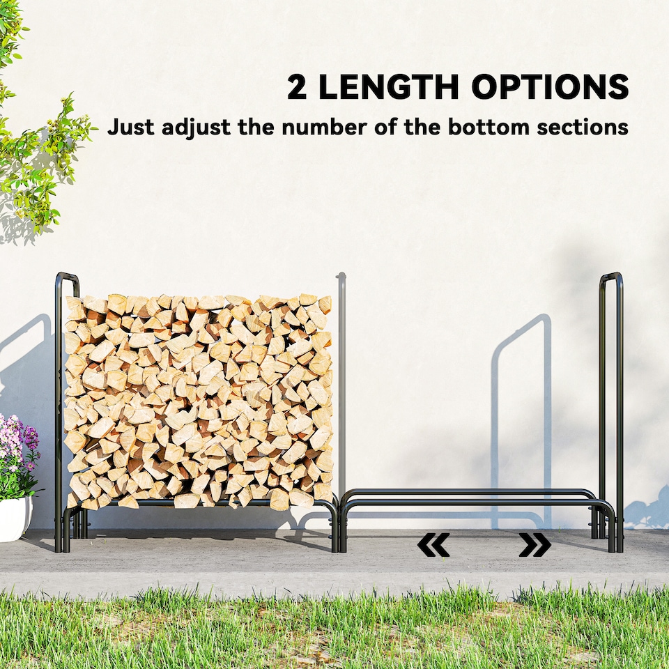 image 1 of Outsunny Metal Firewood Rack, Log Holder, 200 x 36 x 99 cm, Dark Green