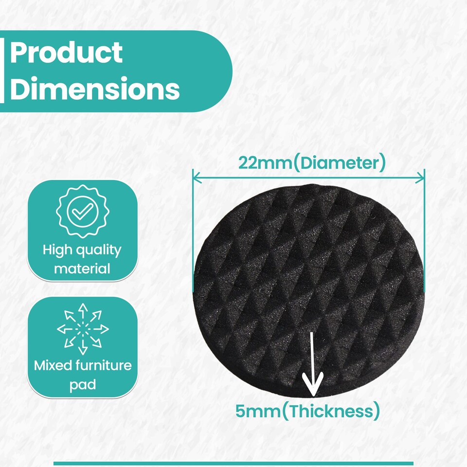 image 1 of 22mm Black Round Foam Furniture Pads, Floor Protectors - 2pcs