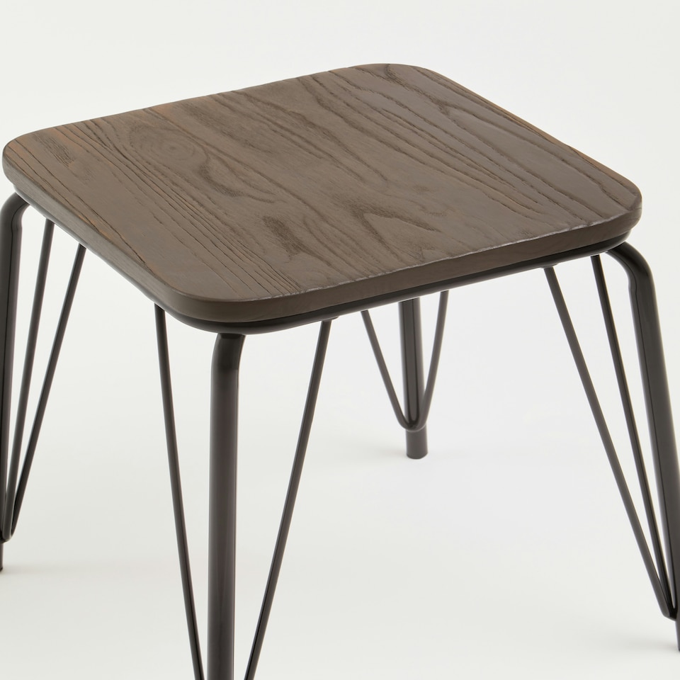 image 1 of Interiors by Premier Black Metal and Elm Wood Stool, Small Square Stool, Accent Wooden Stool for Home, Office