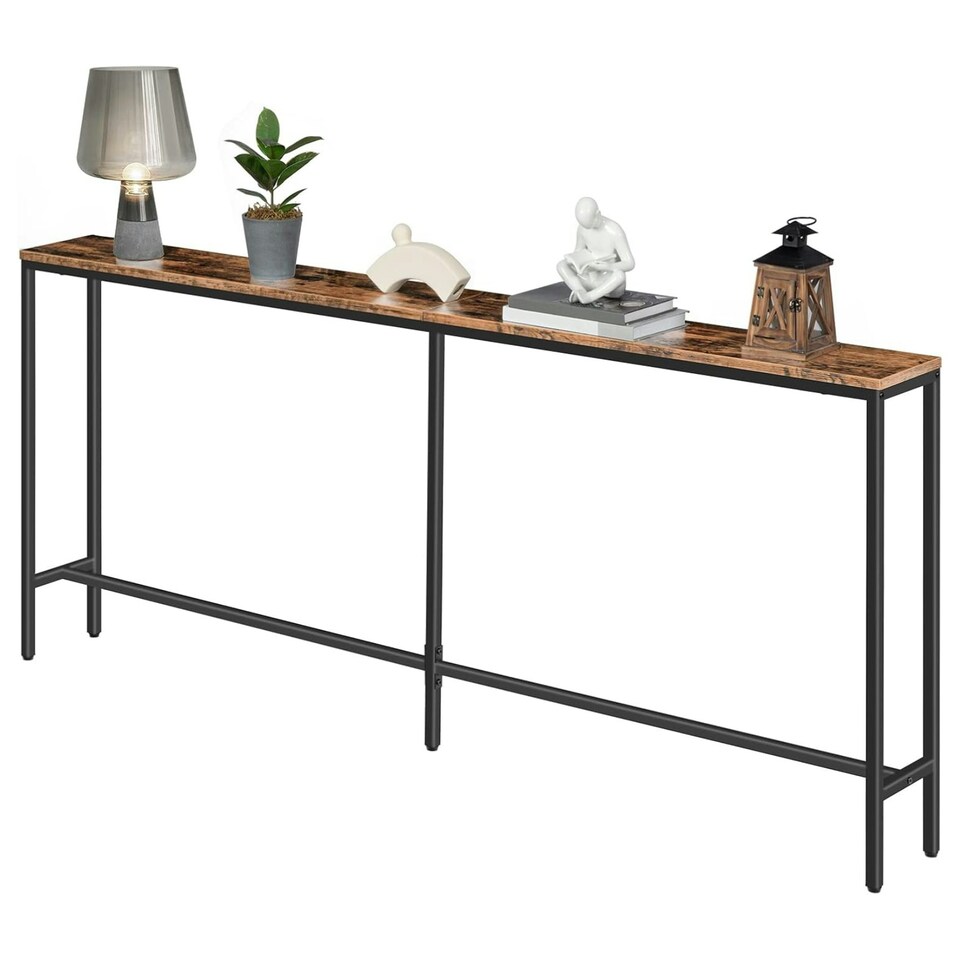 image 1 of Industrial 180CM Wide Slim Hallway Console Table Rustic Brown Brown