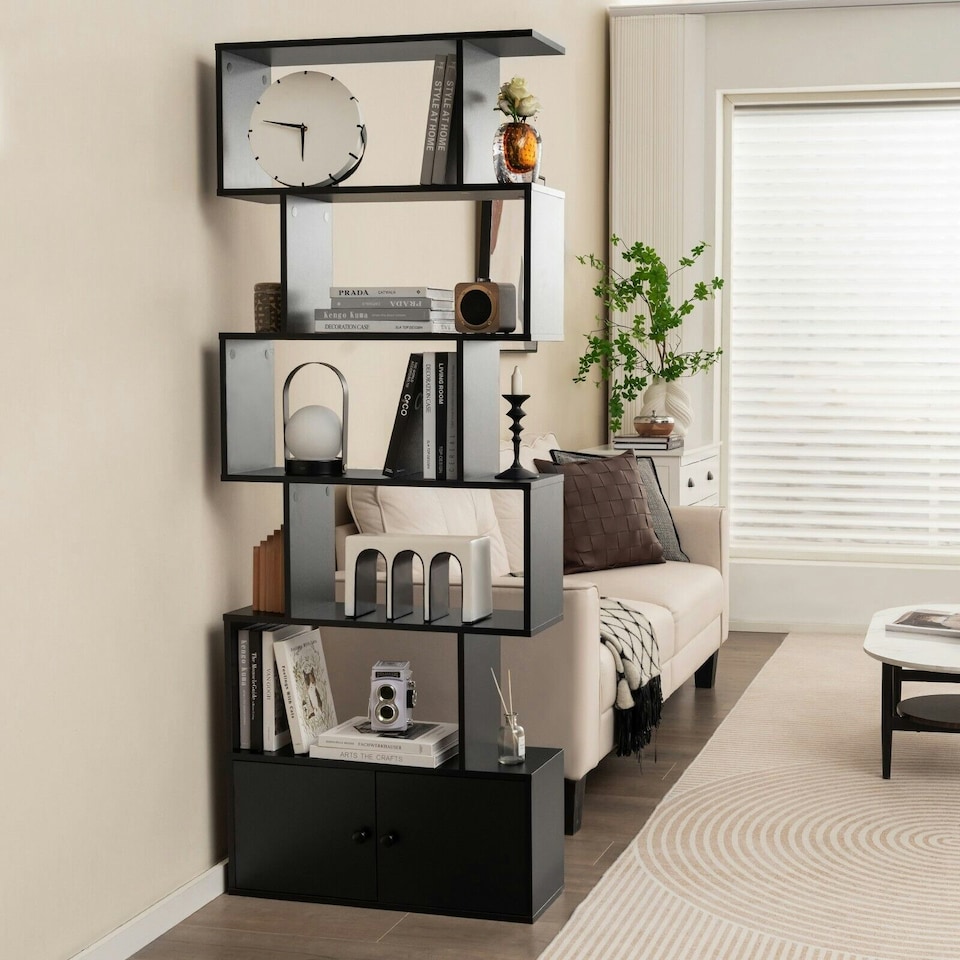 image 1 of COSTWAY 5-tier Bookcase S-Shaped Bookshelf Display Rack Black Black