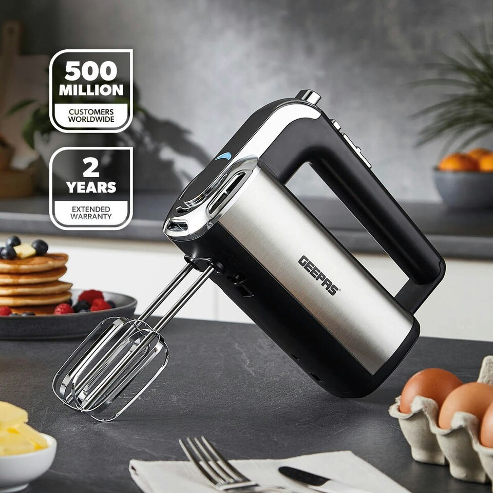image 1 of GEEPAS Electric Hand Mixer, Electric Whisk with Storage Base 5-Speed & Turbo Eject Button, 400W
