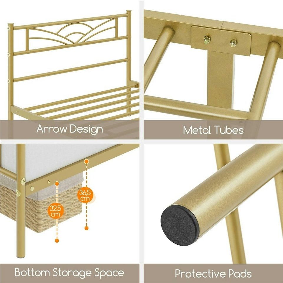 image 1 of Yaheetech Metal Platform Bed Frame with Cloud-inspired Design Headboard Antique Gold, 3ft Single