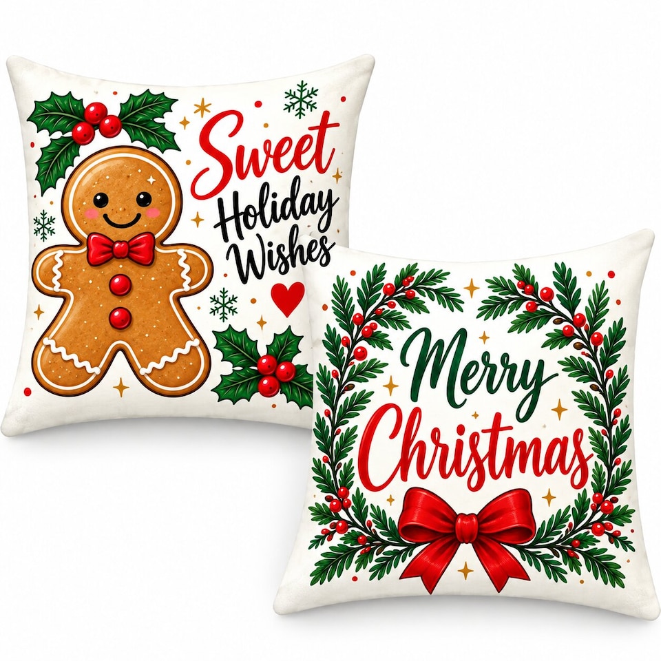 image 1 of Covers&All Christmas Decorative Square Throw Pillow Set of 2 with Inserts & Covers Accent Pillows for Sofa, Couch & Home Décor, Square 16 in x 16 in