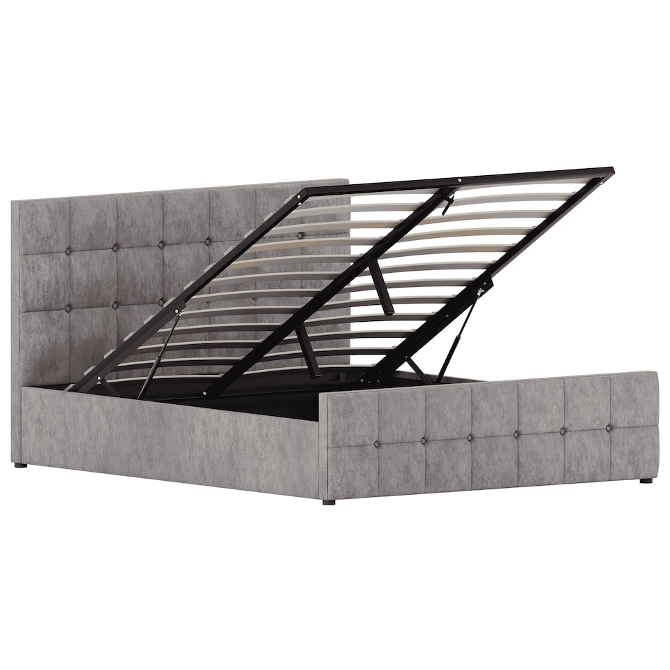 image 1 of Vida Designs Valentina 5ft King Size Ottoman Bed Storage Fabric Upholstered, Crushed Velvet Silver, 150 x 200cm