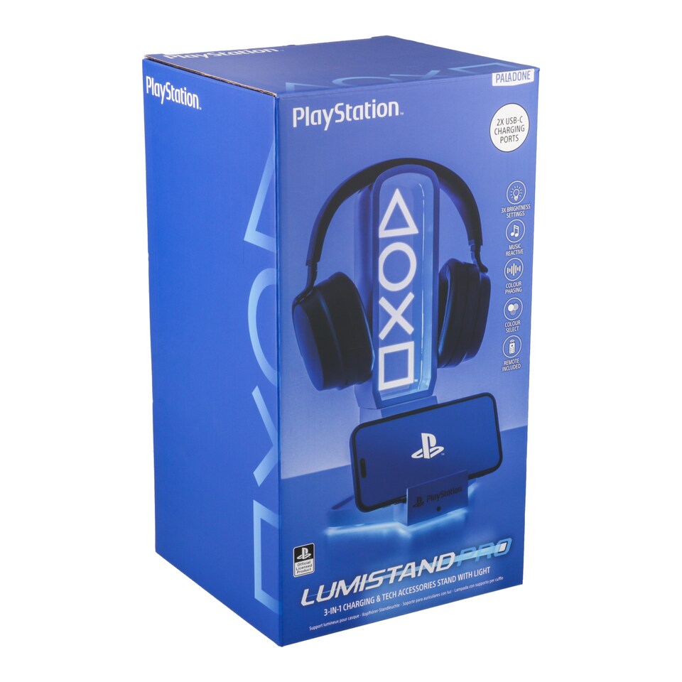 image 1 of PlayStation 3 in 1 Headphone Stand & Charging Station, Officially Licensed RGB Gaming Accessory, Paladone