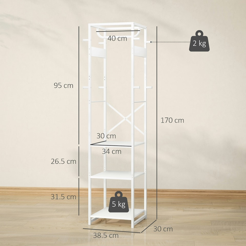 image 1 of HOMCOM Clothes Rail with Storage Shelf and Hooks, Clothes Rack, White