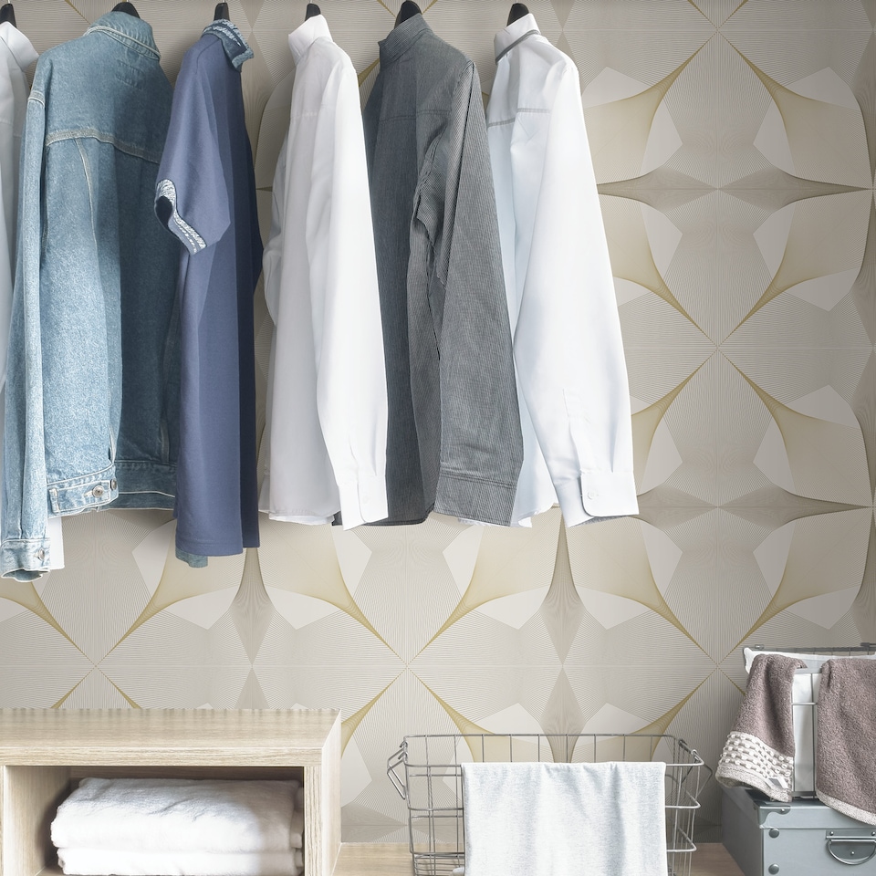 image 1 of NuWallpaper NUS3575 Inuition Peel & Stick Wallpaper, White & Gold | White | White & Gold | 2.86m² | 1