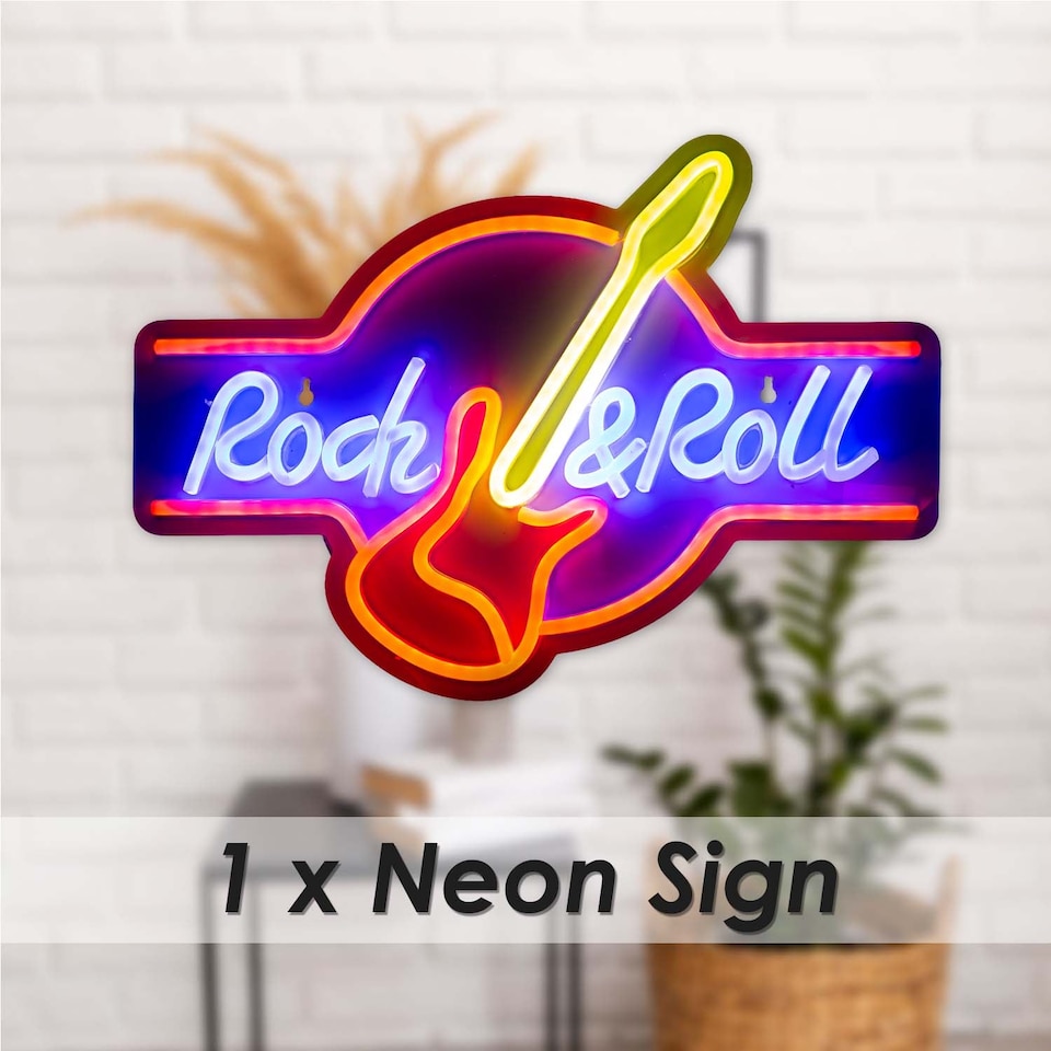 image 1 of vfm-estore Rock & Roll Neon Light USB Powered Multi-coloured 30cm x 40cm