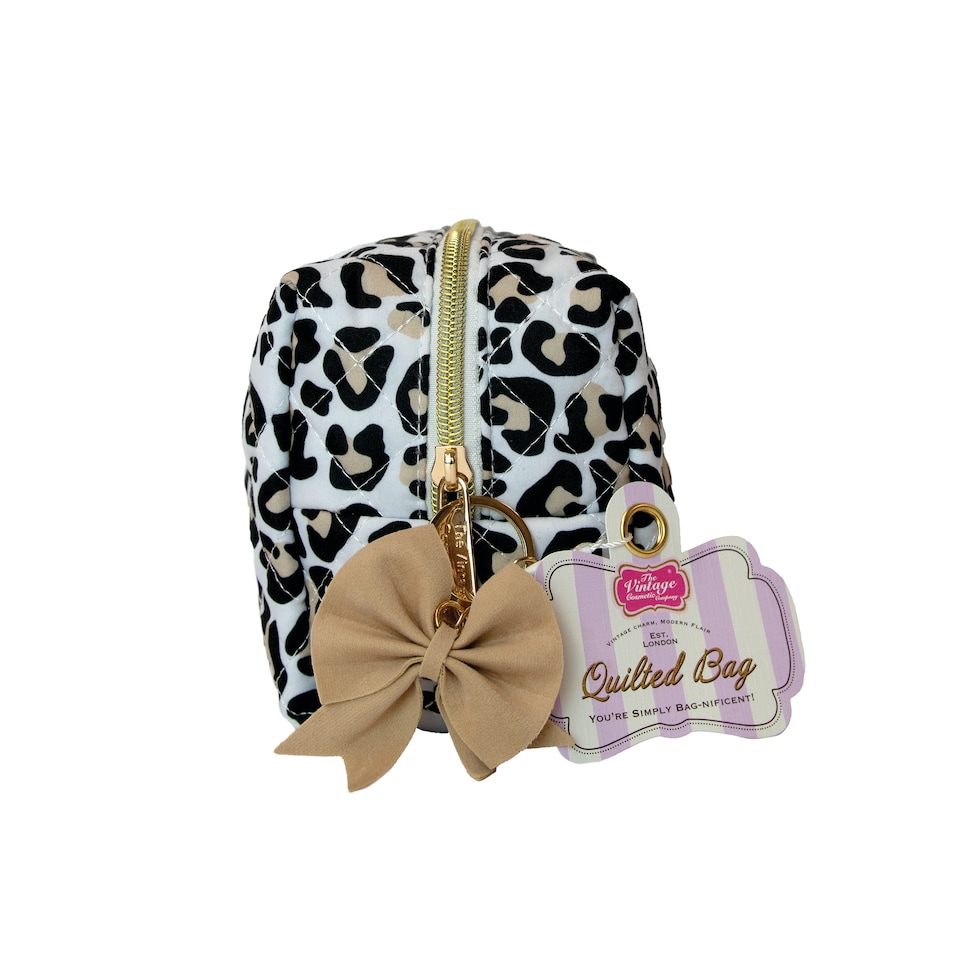image 1 of Vintage Cosmetic Company Leopard Quilted Make-Up Bag