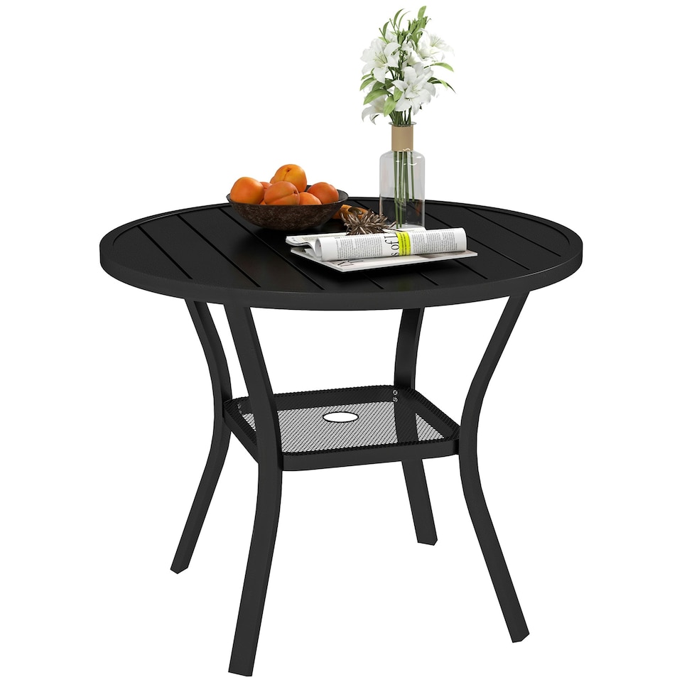 image 1 of Outsunny 90 cm Garden Dining Table, Round Garden Table w/ Parasol Hole Black