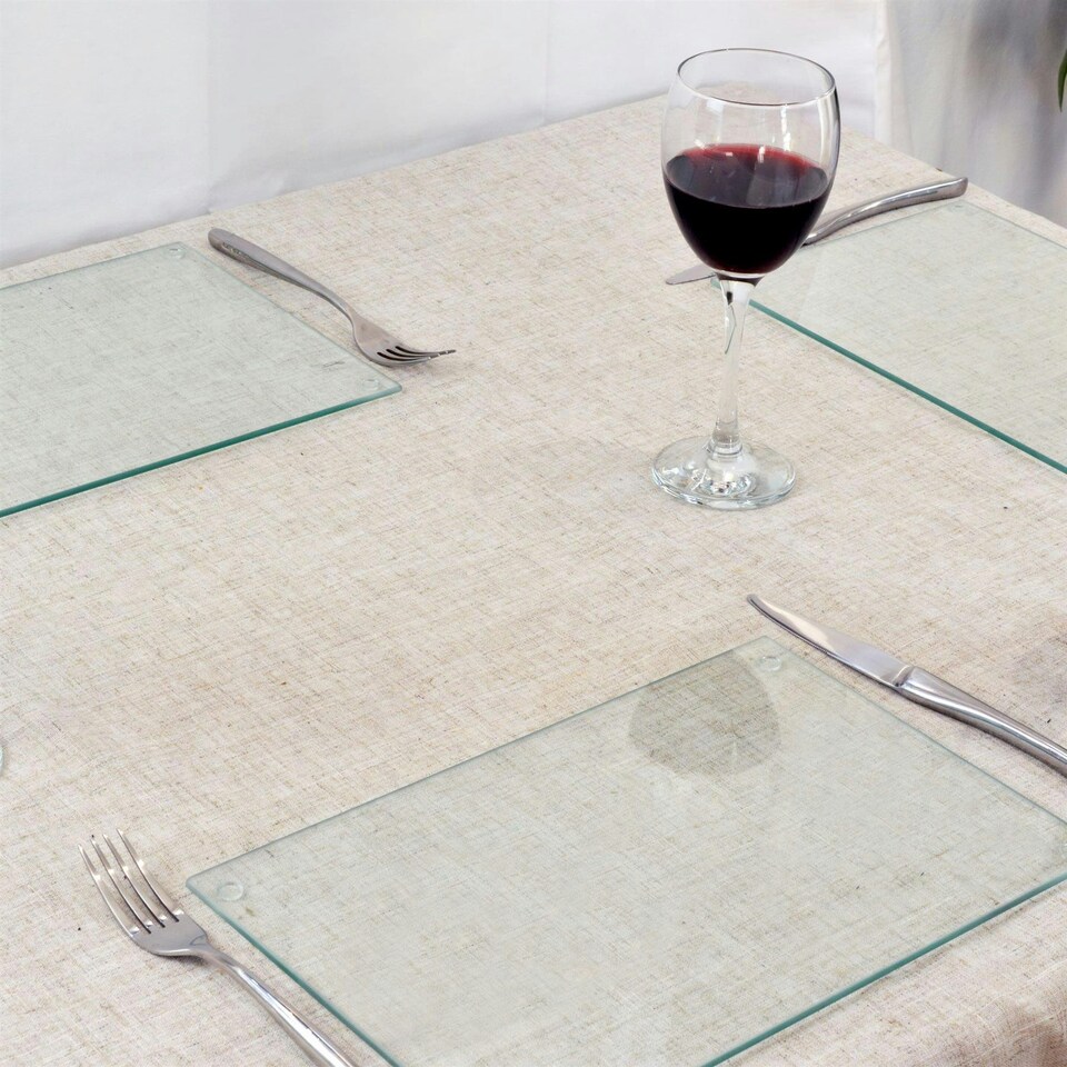 image 1 of Harbour Housewares Clear Glass Tableware - 12pc Placemats & Square Coasters Set - 30 x 20cm Clear