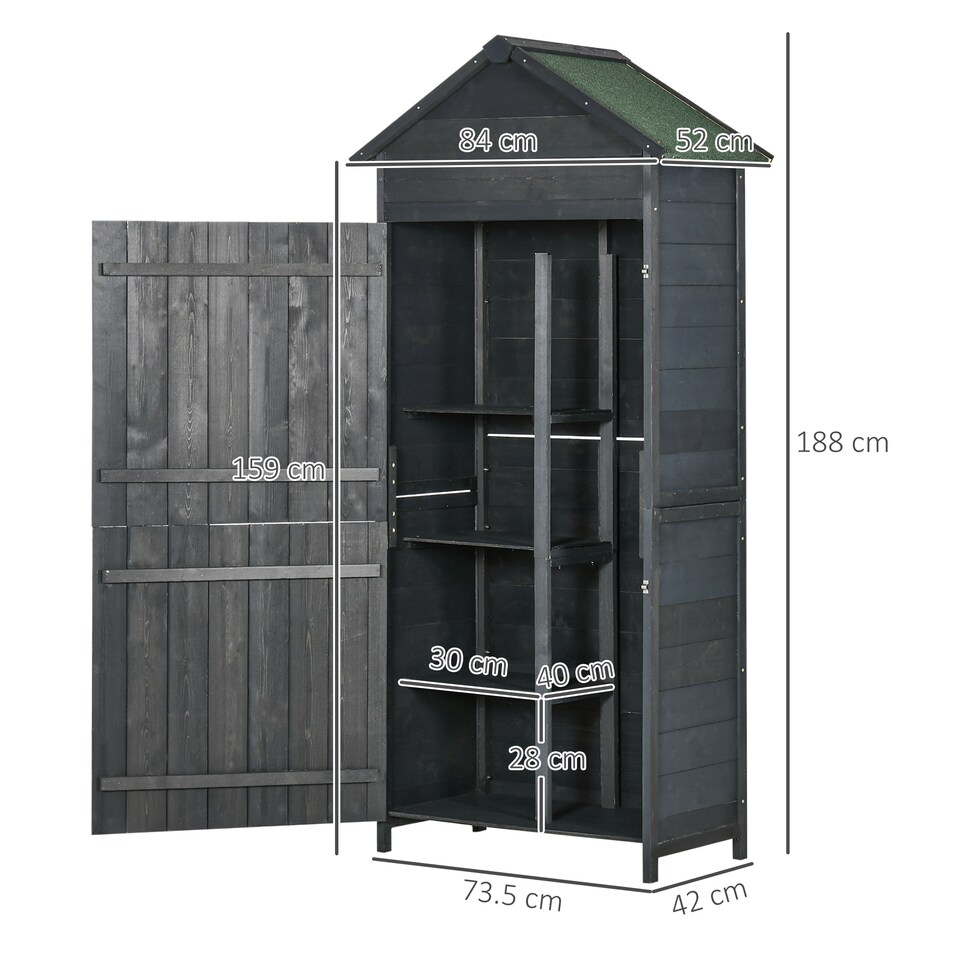 image 1 of Outsunny Wooden Outdoor Storage Shed, Compact Utility Outdoor Tool Shed with Lockable Double Doors and Shelves, Grey