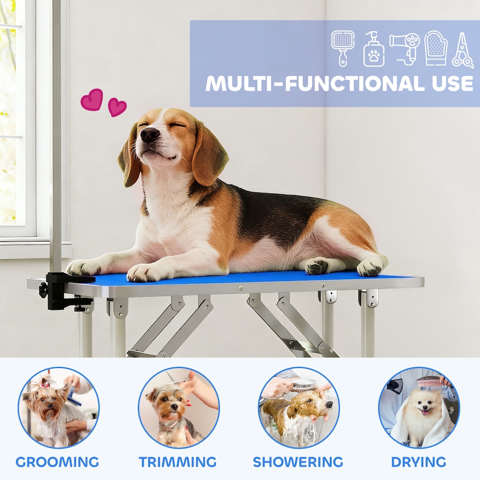 image 1 of PawHut Foldable Dog Grooming Table 32" Height Adjustable Arm for Small Dogs