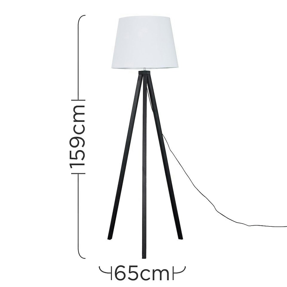 image 1 of ValueLights Modern Black Wood Tripod Design Floor Lamp With White Shade