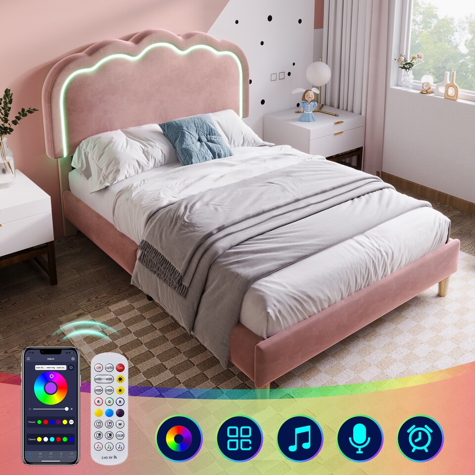 Encrypted Pink Single 3FT Velvet Bed with LED & Adjustable Headboard – Pink - Tesco ...