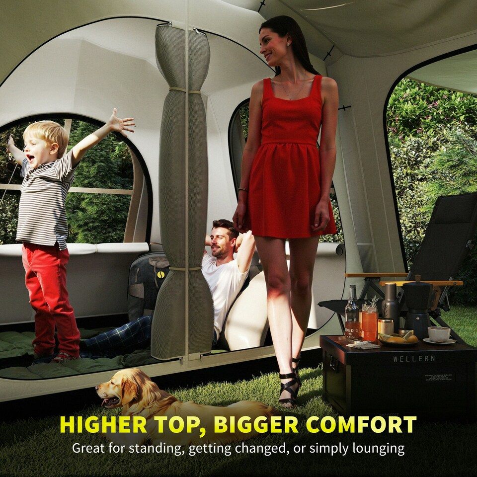 image 1 of Outsunny 3-4 Man Tunnel Tent with Sewn in Floor, 3000mm Waterproof Cream | Khaki