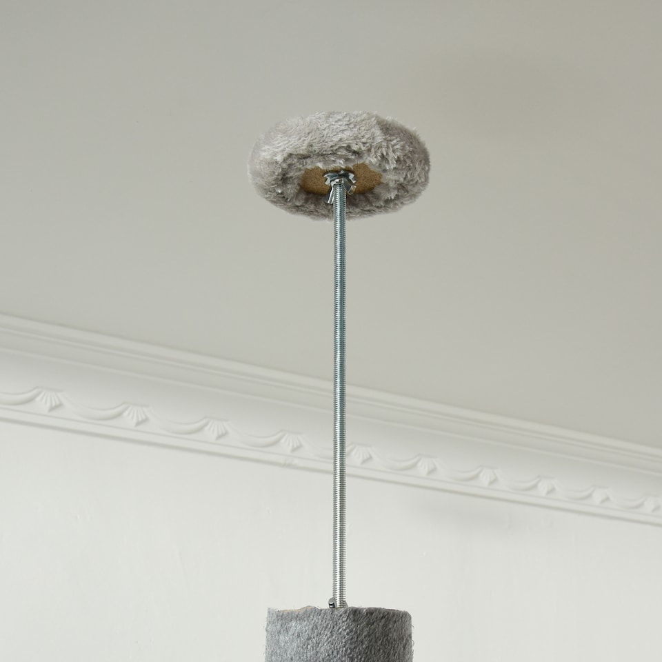 image 1 of PawHut Floor to Ceiling Cat Tree with Condo Scratching Post, Light Grey