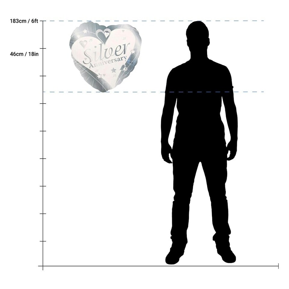 image 1 of Silver 25th Anniversary Heart Shape Foil Helium Balloon 46cm / 18 in