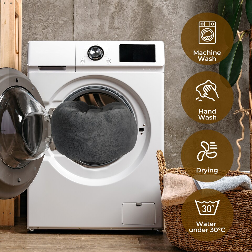 image 1 of Skylos Dog Bed Large Donut Plush Soft Cat Calming Beds Pet Anti Anxiety | Grey | 80 x 60cm | One Size