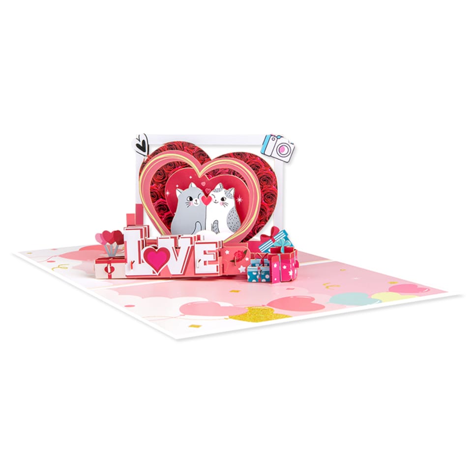 image 1 of Romantic Cats in Heart Frame LOVE Design 3D Pop Up Greeting Card