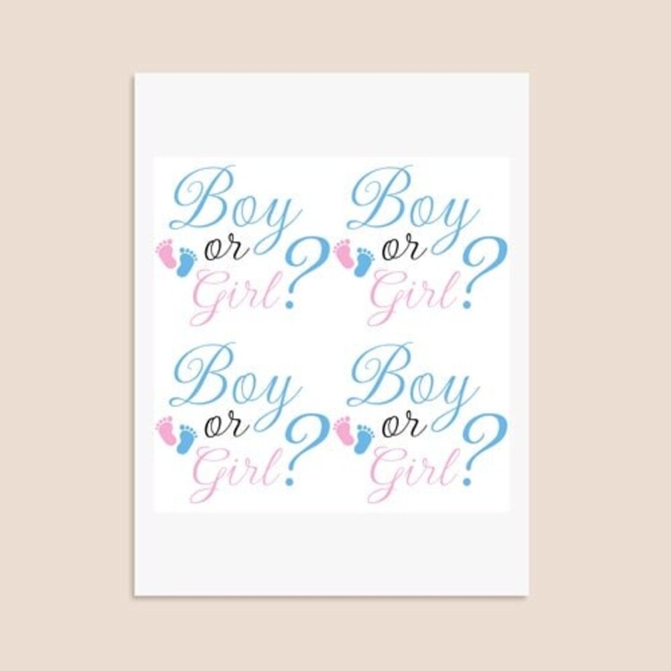 image 1 of Boy or Girl Gender Reveal Square Stickers 95mm - Sheet of 4