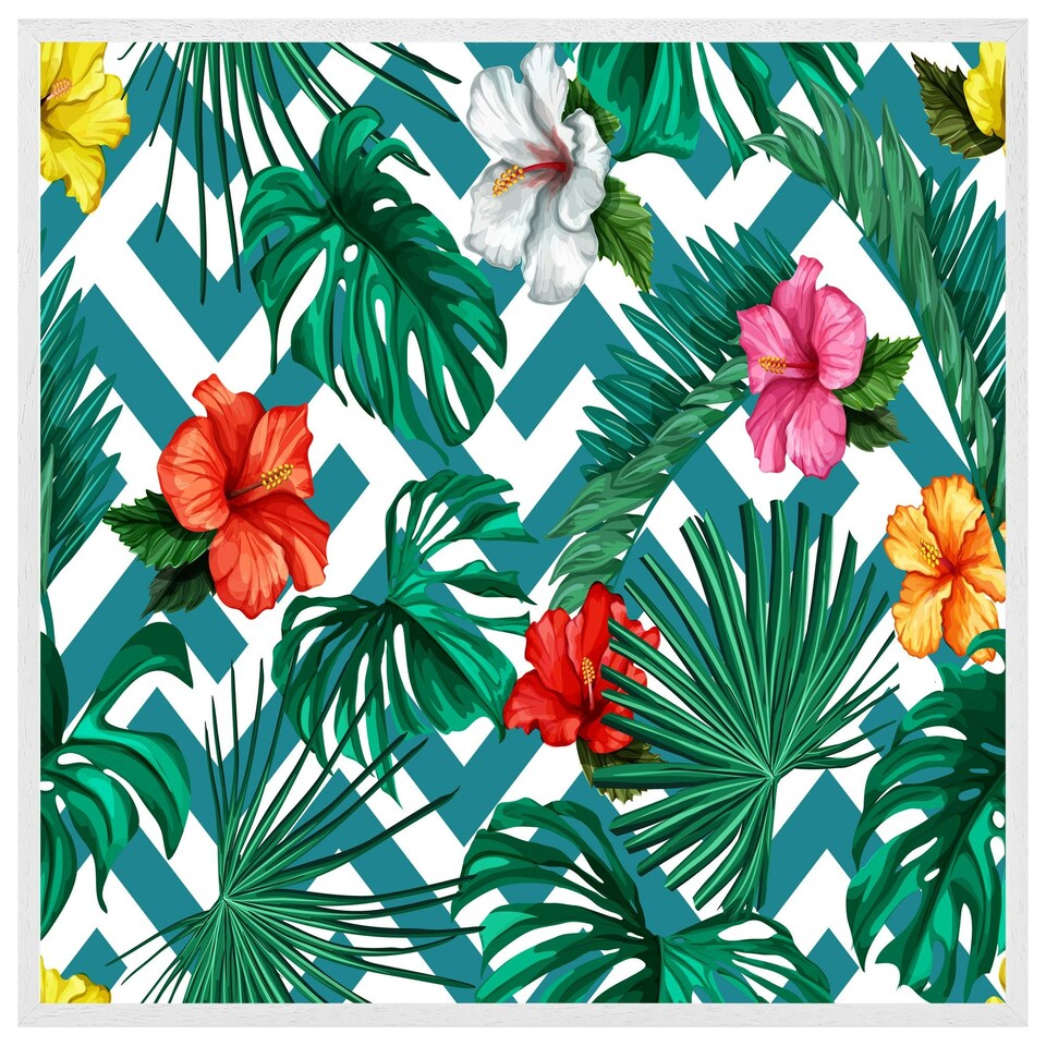 image 1 of Tropical leaves & geometrics (Picutre Frame) White | XS