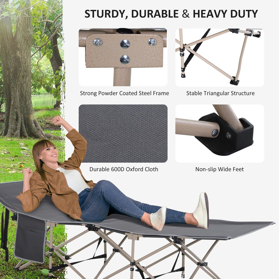image 1 of Outsunny Single Portable Outdoor Military Sleeping Bed Camping Cot Grey