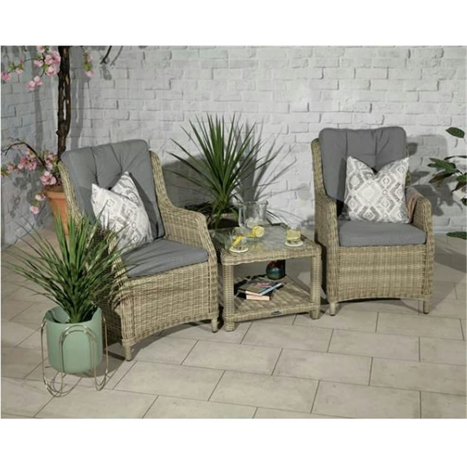 image 1 of 2 Seater Garden Furniture Set - 3 Piece - Deluxe Rattan Comfort Companion Set Side Table & 2 Comfort Chairs including Cushions