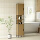 image 2 of HOMCOM Slim Bathroom Storage Cabinet with 2 Doors Open Compartments Natural Brown | Black